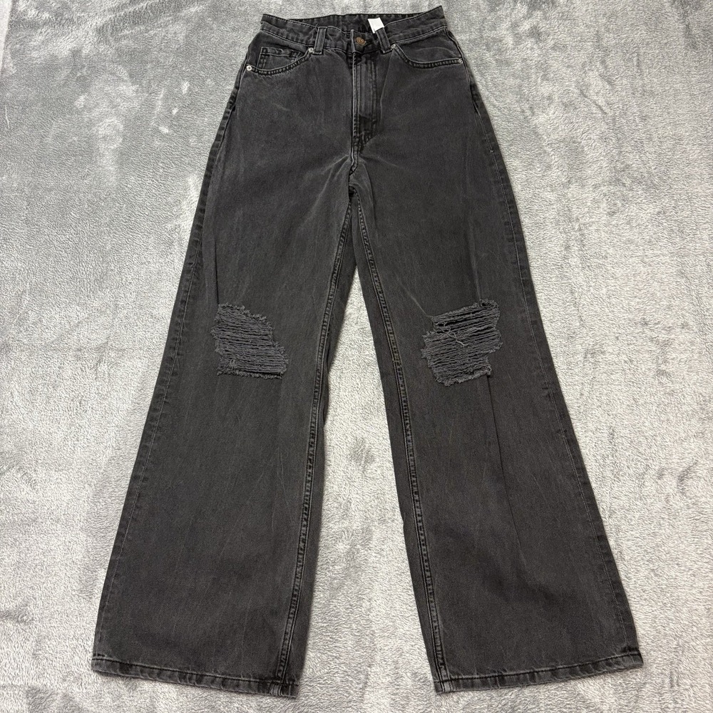 H&M Divided Womens Gray Distressed Wide Leg Jeans Size 4 EU36 Black Denim‎